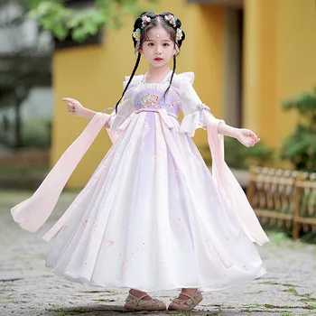 Senovės Etape Dėvėti Kinijos Kostiumas Vaikams Violetinė Fėja Gėlių Siuvinėjimas Hanfu Drabužių Liaudies Šokio Spektaklis Tradicinių Suknelė