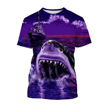 Siaubo Jūros Gyvūnų Ryklys 3D Spausdinimo vyriški T-shirt Asmenybės Atsitiktinis Trumpas rankovėmis Apvalios Kaklo Marškinėliai Vasaros Gatvės Tees Viršūnės