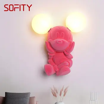 SOFITY Modernios Sienos Lempos Dervos Kūrybos Rožinė Pelės Sconces Šviesos diodų (LED) Animacinių filmų Romantiška už Dekoras Vaikų Kambarį, Namuose Miegamajame