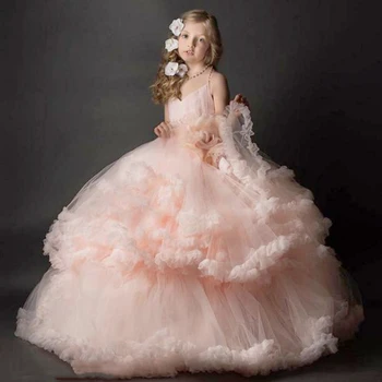 Spalvingas Blizgučiai Kamuolys Suknelė Vaikų Šalis Suknelės Iliuzija Rankovėmis Reljefiniai Sluoksnių Mergina Gimimo Diena Dress Princas Kalėdų Princesse