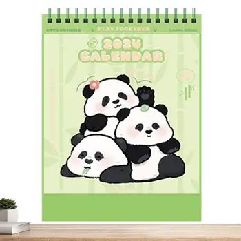 Stalinis Kalendorius 2024 Darbalaukio Animacinių Filmų Panda Kalendorius Dekoro Metalo, Dvigubo Siūlai Privalo Apdailos Reikmenys Rašomieji Stalai Namai, Biurai
