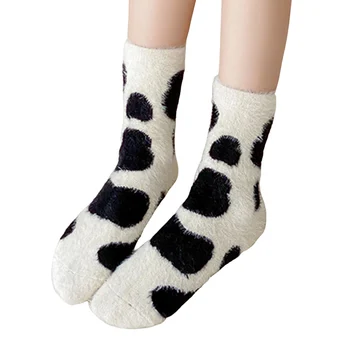 Storesnis, Šiltas Fuzzy Kojinės Super Minkštas Juodai Baltų Dėmių Karvė Kojinės Miego Jaukus Kojinės Ponios Bootie Kelnių