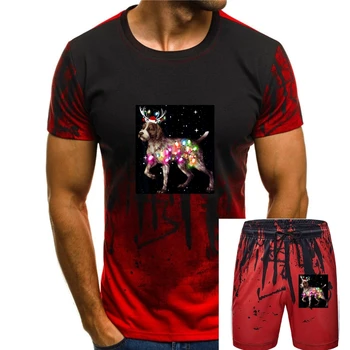 T-Shirt-vyriški T-Shirt-Black Kalėdų Žiburiai vokietijos Wirehaired Žymiklį Šuo