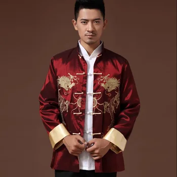 Tradicinis kinų Phoenix Spausdinti Drabužius Dragon Tango Kostiumas, Drabužiai, vyriški Išsiuvinėti ilgomis Rankovėmis Festivalis Vestuvių Striukė