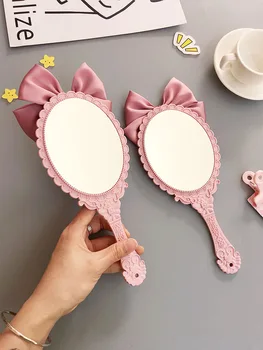 TSHOU632 Mielas bowknot kūrybos rankena makiažo veidrodėliai rankiniai grožio salonas princesė makiažas veidrodis nešiojamų veidrodis Rožinė spalva
