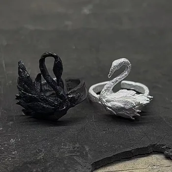 Unikalus Dizainas Y2K Metalo Black Swan ir Baltas Gulbių Pora Žiedus Atidarymo Reguliuojamas Mylėtojas, Žiedai, Papuošalai, Dovanos