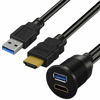 USB 3.0 & HDMI-suderinama Su HDMI-suderinama + USB3.0 AUX Pratęsimo Dash Skydelis Automobilių Flush Mount Kabelis Automobilių Valtis Motociklas