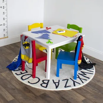 Vaikai Medienos Stalas ir Kėdė Rinkinys (4 Kėdės Komplekte) - Idealiai tinka Menai ir Amatai, Užkandis Laiko, mokymasis namuose,Balta/Pagrindinis Pagrindinis