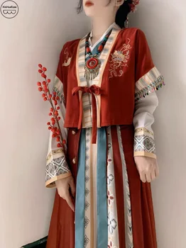 VANDENS Raudona Hanfu Moterų Kinijos Tradicinių Drabužių Moterų Han Elementas Kasdien Tobulinimo Jin Wei Stiliaus Sinicization Cosplay