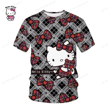 Vasaros Hello Kitty 3D marškinėliai Vyrams, Moterims, Vaikams Laisvalaikio Streetwear Berniukas Mergaitė Vaikams, Cartoon Atspausdintas T-shirt Kietas Viršūnes Tee