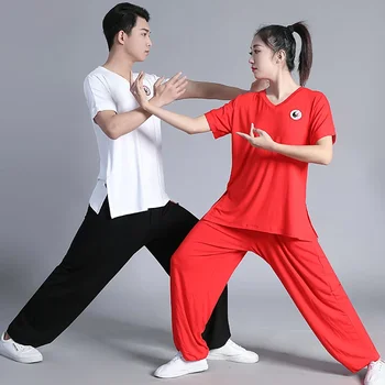 Vasaros Wushu Drabužių Kovos Meno Vienodas Chi Drabužius Kung Fu Suknelė Moterims Ir Vyrams Unisex Raudona Kun Meistras 2023 Naujas Stilius