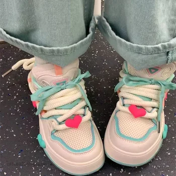 Vasarą Naujų Saldus Mielas Moterų Sneaker Y2k Preppy Stilius Kvėpuojantis Moterų Tinklinio Bateliai Korėjos Atsitiktinis Mados Studentas, Platforminiai Batai