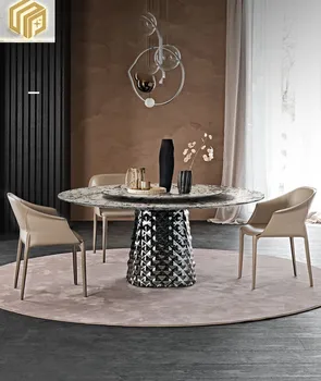 Vidaus marmuro apskritojo stalo su patefonu Villa high-end dizaineris valgomasis apvalus stalas