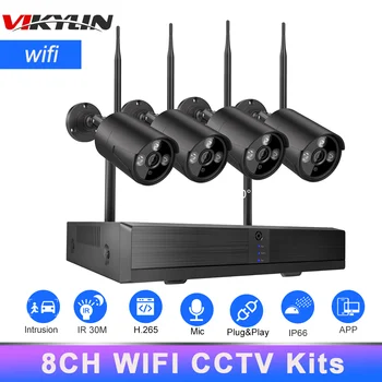 Vikylin Wifi apsaugos 8CH NVR 3MP Belaidė Kamera, Built-in Mic Naktinio Matymo Vaizdo Stebėjimo Sistema H2.65 P2P Peržiūrėti