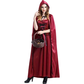 Vocole Suaugusių Moterų Helovinas Little Red Riding Hood Kostiumas Ilga Suknelė Karnavalas Šalies Cosplay Išgalvotas Suknelė su Žaliuoju