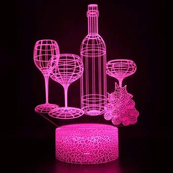 Vyno Taurė Butelis 3D Iliuzija Lempa Šalies Baras Atmosfera Dekoratyvinės Šviesos Spalva Keičiasi USB Baterija Stalo Lempa Kalėdų Dovana