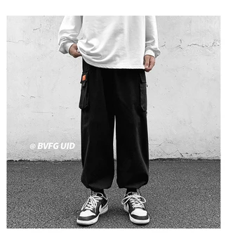 Vyrai Krovinių Kelnės Japonijos Streetwear Pločio Kojų Derliaus Medvilnės Kelnės