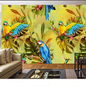 wellyu papel de parede HD estetinės Pietryčių Azijos retro stiliaus rankų darbo dažytos gėlės ir paukščiai, dekoratyvinis dažymas freskomis