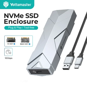 Yottamaster 10Gpbs NVMe Talpyklos 6Gpbs SATA SSD Byla C Tipo USB3.1 Gen2 M. 2 NVMe PCIE Išorinį Kietąjį Diską Talpyklos Saugojimo Dėžutė