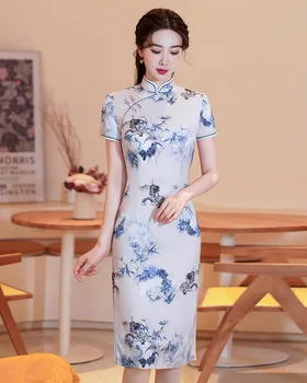 Yourqipao Cheongsam Kinų Stiliaus Pagerinti Jaunų Vidutinio ilgio Elegantiškas Stilius Temperamentas Dvigubo Sluoksnio Moterų Qipao Hanfu Rinkiniai