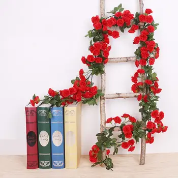 šilko dirbtinių rožių vynuogių kabo gėlių sienų apdailai rotango padirbtų augalų lapų girlianda romantiška vestuvių namų Puošybai