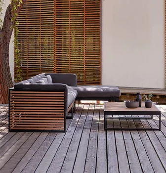 Šiuolaikinės paprastas laisvalaikio medžio masyvo baldai, lauko sofa kambarį audinys atsparus vandeniui, saulės lauko kiemas sofa-lova, kėdės