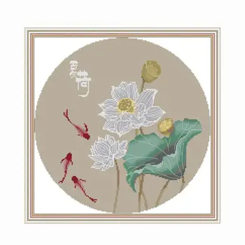 Štampuoti Kryželiu Rinkiniai Lotus Siuvinėjimo Rankdarbiams Modelius Skaičiuojami Sriegis Dekoro Medžiaga Needlepoint 11CT 14CT Spausdinti Gėlės