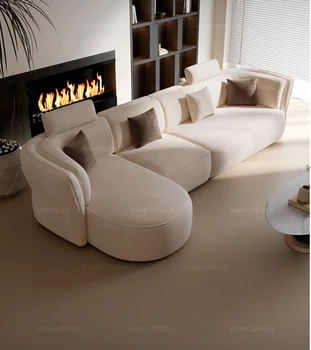Šviesos prancūzijos aksomo sofa derinys kambarį didelių plokščių grindų villa dizaineris lenktas kampas audinio sofos