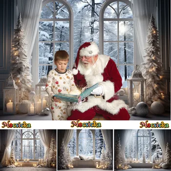 Žiemos Kalėdų Kambario Fonas Studija Užšaldyti Pušies Medžio Dekoracijos, Langų Užuolaidų Žvakių Dekoras Backdrops Fotografijos Reklama