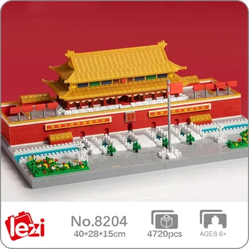 Lezi 8204 Pasaulio Architektūros Kinija Tiananmenio Aikštėje Vėliavos Upės Modelis Mini Diamond Blokų, Plytų Pastatas Žaislas Vaikams Ne Lauke