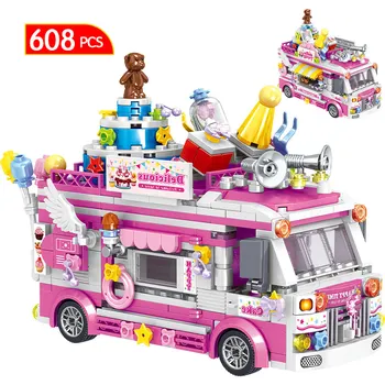 Miestas Draugais Ledų Sunkvežimis Street View Valgomasis Automobilių Mini Blokai Maisto Užkandžių Parduotuvė Modelis Plytų Žaislai Vaikams Mergaitėms