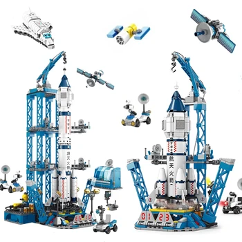 Miestas Kosminės Stoties Raketų Paleidimo Mini Modelio Blokai Kosmoso Aviacijos Pilotuojamų Plytų Žaislus Kalėdų dovana