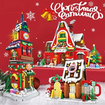 Miestas Žiemos Kaime Kalėdų Išvakarės Skaičiuoti Bokšto Statyba Blokai Kūrybos Pilis Modelis Plytas, Vaikams, Žaislai, Kalėdų Dovana SS