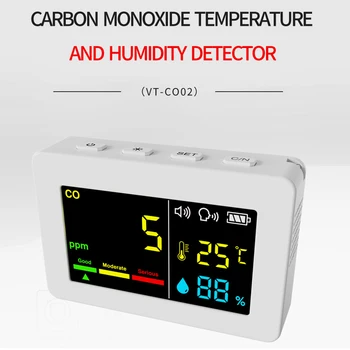 Oro Kokybės Matuoklis 3 in1 CO Temperatūros ir Drėgmės Testeris Anglies Monoksido Detektorius Elektros Kiekis Ekranas ir Balso Signalas